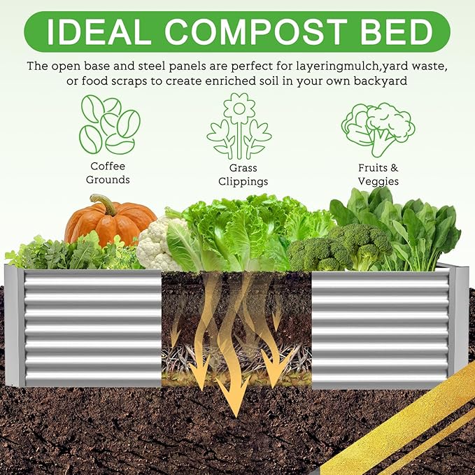4 Pack 6x3FT Galvanized Raised Garden Bed Outdoor,Metal Garden Bed for Vegetables,Steel Raised Beds for Gardening,Above Ground Garden Box for Flower