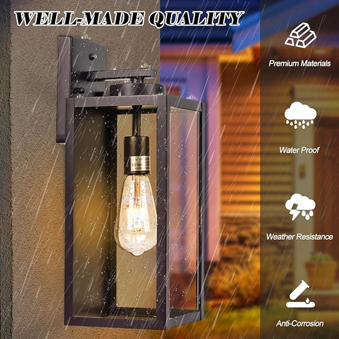 Oil-Rubbed Bronze Dusk to Dawn Outdoor Wall Light, Large 16" Exterior Wall Lantern Waterproof, Brown Farmhouse Porch Sconce, Modern Wall-Mounted Outside Light Fixture for House Garage, Patio Lamp