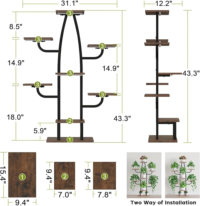 Indoor Plant Stand with Grow Light - 8 Tier Plant Shelf indoor, 43" Corner Stand with Multiple Tiers, Cactus Flower Holder for Living Room, Patio, Hallway