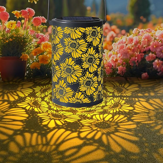Solar-Powered Iron Art Lantern - Two Lighting Modes Waterproof Hanging Ambiance Lighting for Gardens & Patios, Perfect as Decorative Gift Housewarming Gift Mom Gifts (Flower)