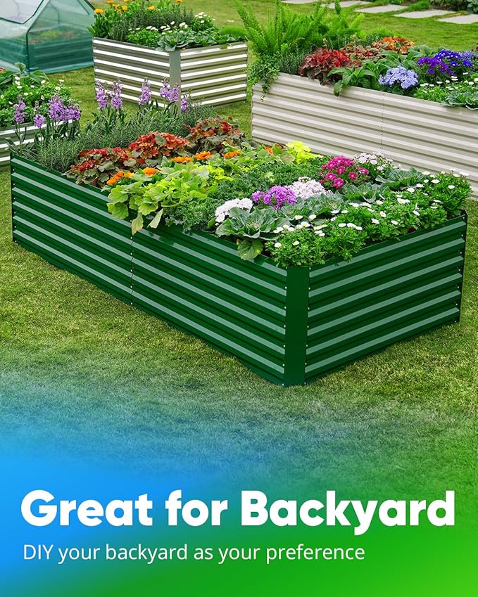 Quictent Galvanized Raised Garden Bed 8x4x2 Ft Tall Metal Planter Box for Vegetables Outdoor Bottomless for Backyard, 2 Tomato Cages Included, 22.04" Deep (Green)