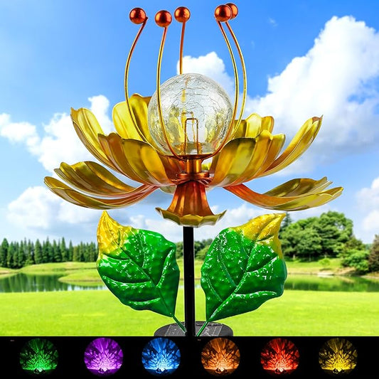 Solar Wind Spinner, 38 Inch Metal Stake Yard Spinners,Solar Powered Multi-Color LED Glass Ball with Kinetic Wind Sculpture Spinner Windmills for Yard