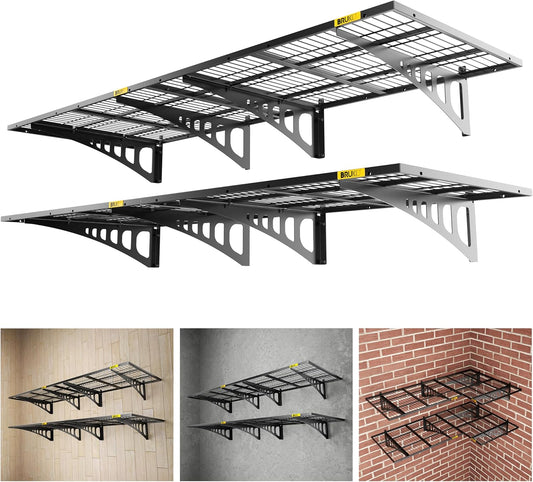 2x3ft Adjustable Rail Wall Garage Storage Shelf, for Tool Room, Storage Room, Store Supermarket Wall Storage Shelving Rack (4 Pack-Black)