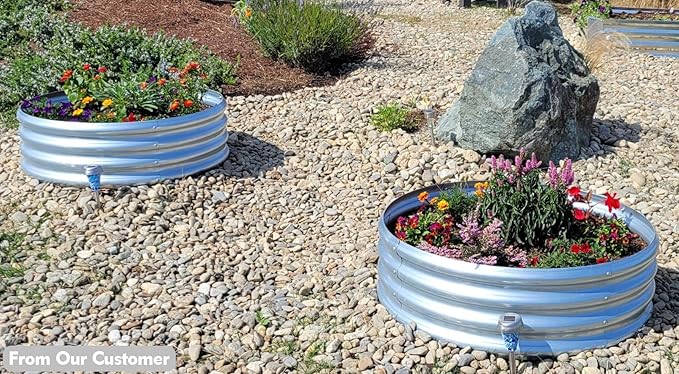 FORTUNO 2 Pack 4 Ft Round Galvanized Raised Garden Bed Kit Box 48 Inches Metal Outdoor Flower Bed Steel Patio Ground Planter for Planting Vegetables and Herb, Silver