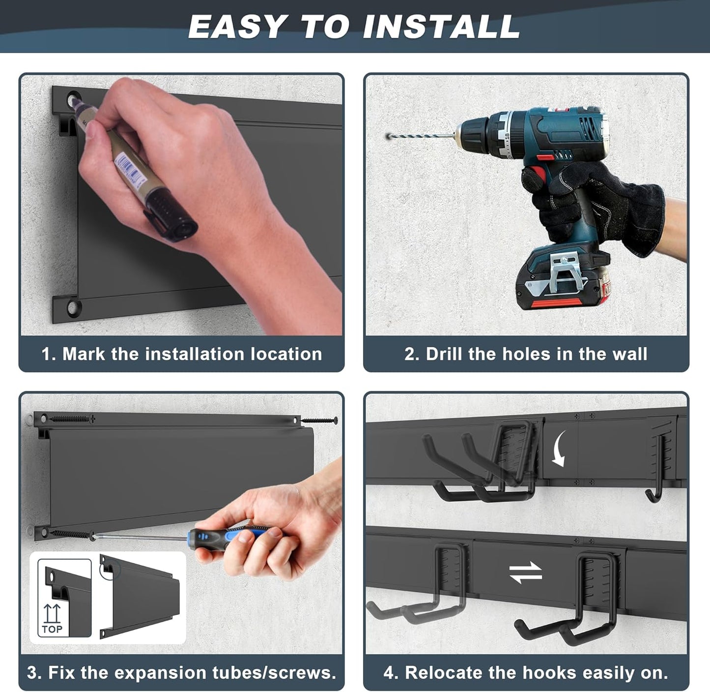 Ultrawall Garage Storage Organization, Garden Tool Organizer Garage Organizer Wall Mount Yard Tool Organizer Rack with 15 Hooks, Heavy Duty Wall Holders,22 Pcs