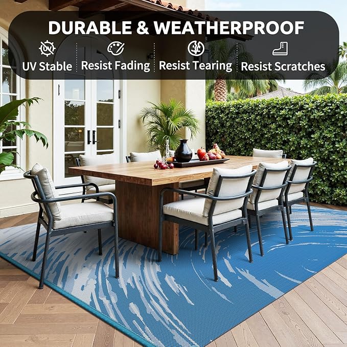 COCOER Modern Outdoor Rug 6x9 Reversible-Waterproof Outdoor Patio Rug-Quick Dry Outdoor Area Rugs Indoor Outdoor Rugs-Outside Rug Patio Decor for Porch Deck Balcony Backyard