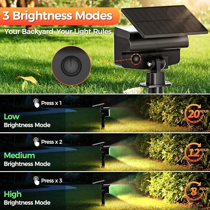 Solar Spot Lights Outdoor, 92 LEDs Landscape Lighting with 3 Lighting Modes and Auto On/Off, IP67 Waterproof Spotlights, Outdoor Solar Lights for Yard Garden, 8 Pack (Warm White)