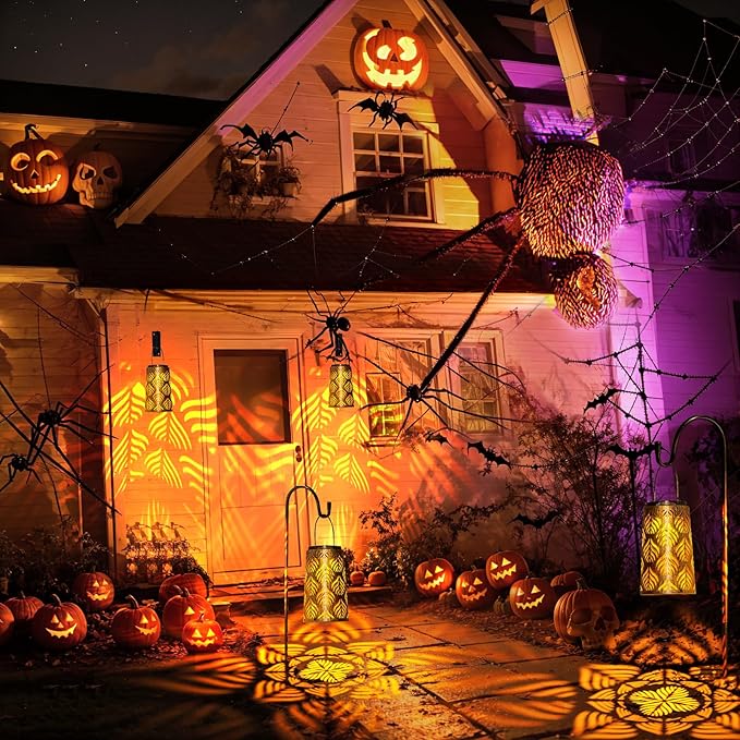 JSOT Solar Lanterns - Solar Hanging Lights for Outside Decorative Hanging Solar Lantern Vintage Solar Table Lamps Wall Mount for Front Porch Patio Tree (4 Pack)