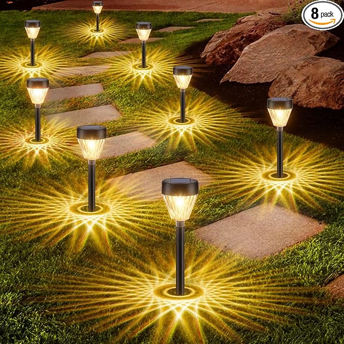 Solar Outdoor Lights, 8 Pack LED Solar Lights Outdoor Waterproof Auto On/Off for Outside, Garden Decor for Yard, Patio, Landscape, Planter, Walkway (Warm White)