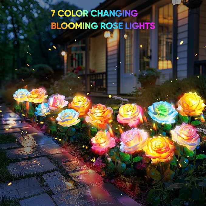 Solar Lights Outdoor Waterproof for Garden Decor, 4 Pack Solar Garden Lights for Outside, Outdoor Solar Lights for Yard with Solar Flowers Lights, Solar Powered Yard Decorations
