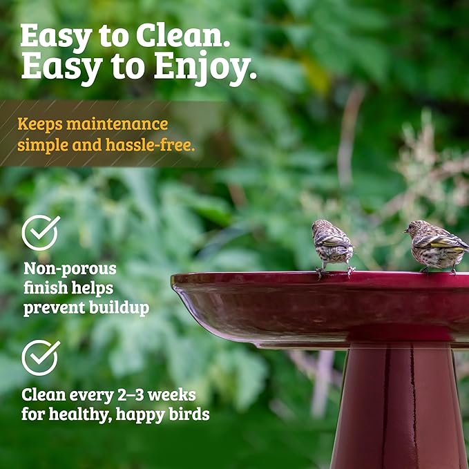 Birds Choice Ohio Stoneware Bird Bath | Pedestal Bird Bath, Stable Locking Top | Weather-Resistant Ceramic Clay, Glazed Finish | Outdoor Garden & Patio Decor | 22" H x 17" D, Summer Blue