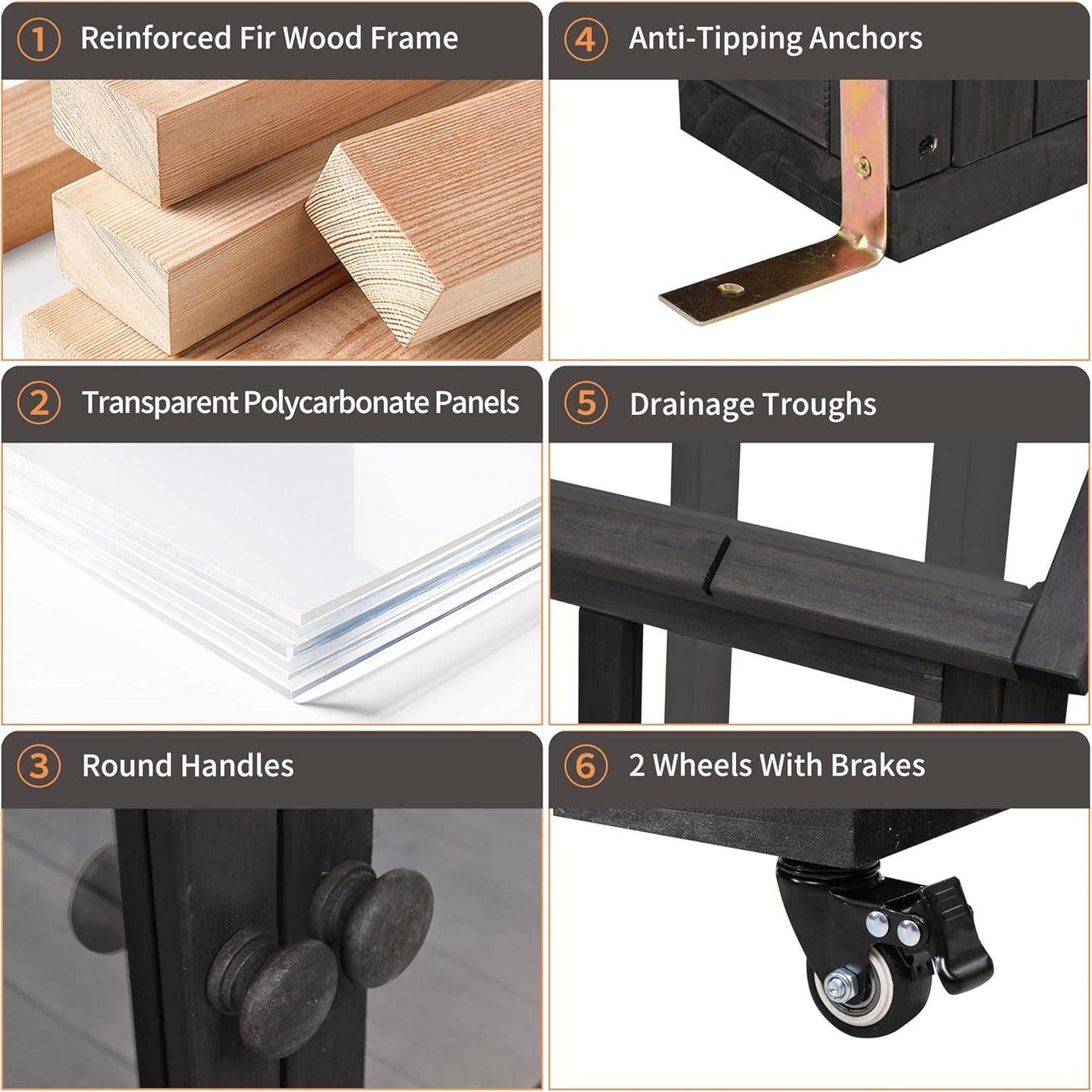 Portable Wooden Cold Frame Greenhouse with Wheels - 47" Mini Greenhouse with Adjustable Roof, Storage Box & Polycarbonate Panels - Plant Protector for Seedlings, Herbs & Winter Gardening (Black)