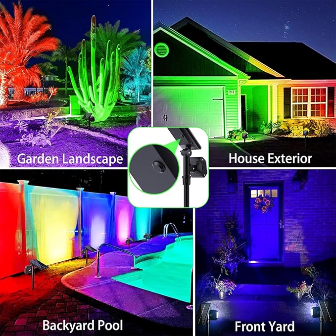 JSOT Solar Lights Outdoor Waterproof - Color Changing Spot Lights Outside, Solar Powered Spotlight Landscape Lighting Halloween Spotlights for Tree Garden Yard Pathway Driveway House Christmas