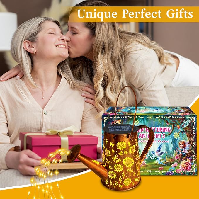 Solar Watering Can Lights, Sunflower Mother's Day Gifts for Women Mom Grandma Birthday, Large Hanging Solar Lantern Waterproof Outdoor Garden Decorations for Yard Porch Landscape Patio Pathway