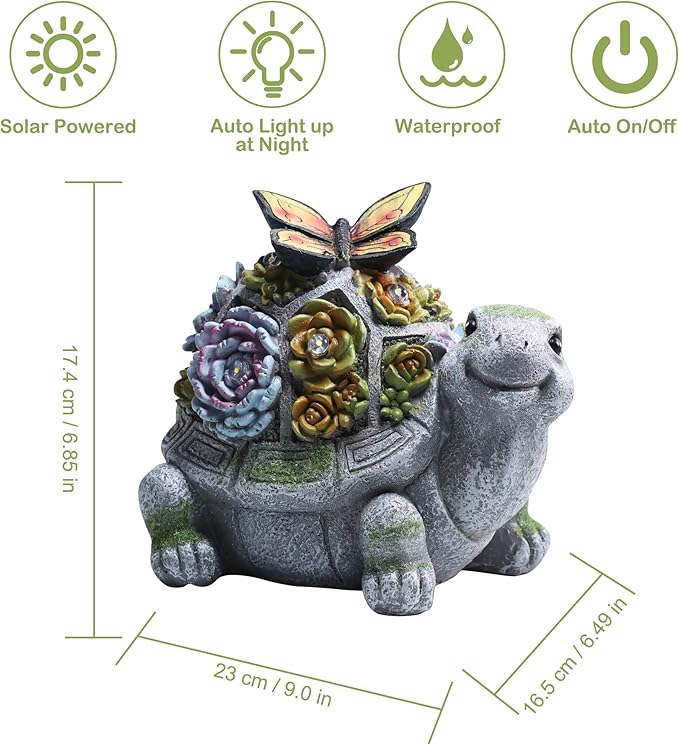 Attivolife Turtle Solar Garden Outdoor Statues with Succulent 7 LED Light, Patio Lawn Balcon Yard Ornament Art Decor, Mother Day Housewarming Birthday Gift for Mom Women Grandma