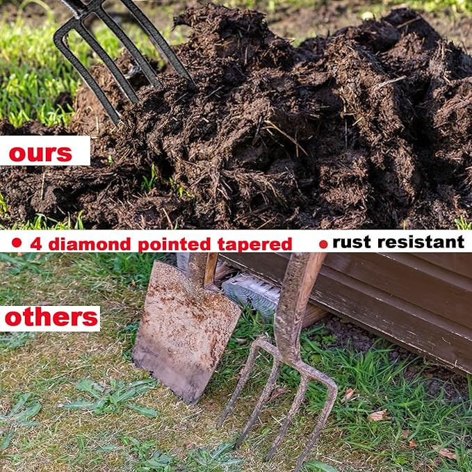 4-Tine Spading Digging Fork, Garden Digging Spading Fork Forged Steel with D-Grip Handle 41“