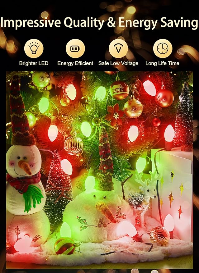 Vintage C9 LED Christmas Lights Outdoor, 50 Feet C9 String Lights with 50 Shatterproof Matte Bulbs, Connectable Waterproof Lights for Holiday Party Roofline Backyard Garden Patio, Red & Green