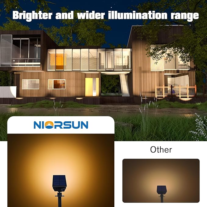 NIORSUN Solar Spot Lights Outdoor,23 LEDs Landscape Lighting with Auto On/Off and 3 Lighting Modes, IP67 Waterproof Spotlights,Outdoor Solar Lights for Yard Garden,12 Pack(Warm White)