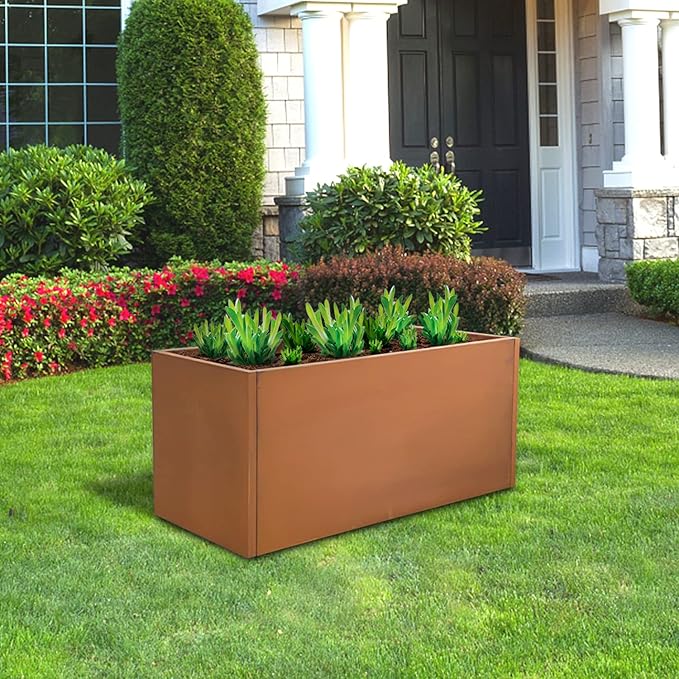 Corten Steel Planter Box Rectangular Planters Large Outdoor Planter Metal Planter Box for Tall Plant Trough Rustic Patina for Garden Yard Commercial Residential Farm 16 in x 31.5 in x 16 in