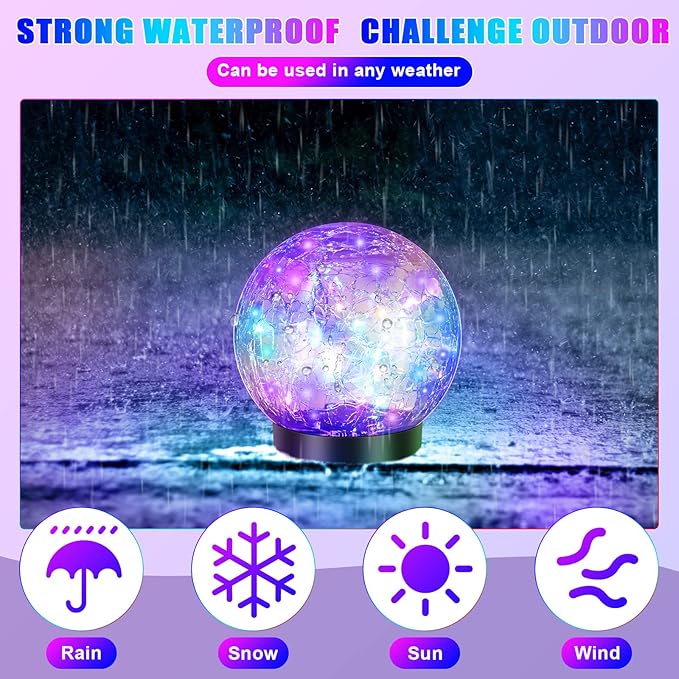 Tuanse 4 Pcs Solar Lights Decorative, Cracked Glass Ball Solar Globe Lights, LED Colored Garden Globes Outdoor for Yard Waterproof Back Yard Landscaping Flower Bed Patio Lawn (Multicolor,4.7 in)