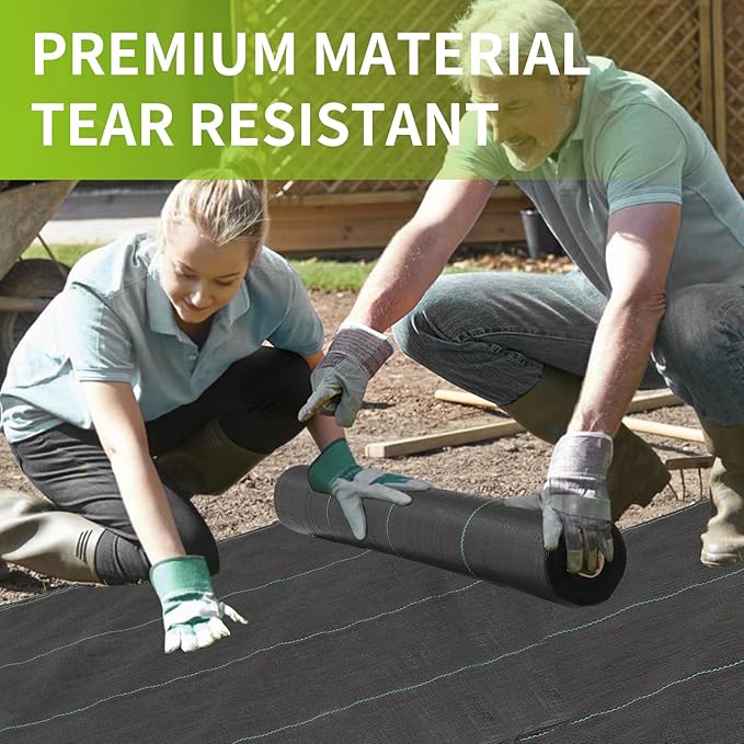 3x100ft 3.2OZ, Weed Barrier Landscape Fabric Heavy Duty, Woven Weed Control Fabric, High Permeability Good for Flower Bed, Geotextile Fabric Underlayment, Driveway (3ft*100ft)