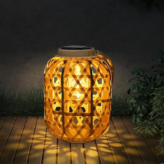 Rattan Solar Lanterns Outdoor,Hanging Solar Lights Waterproof,Boho Country Decor Solar Table Light Decoration for Garden,Yard,Patio,Porch,Trees,Lawn,Pathway