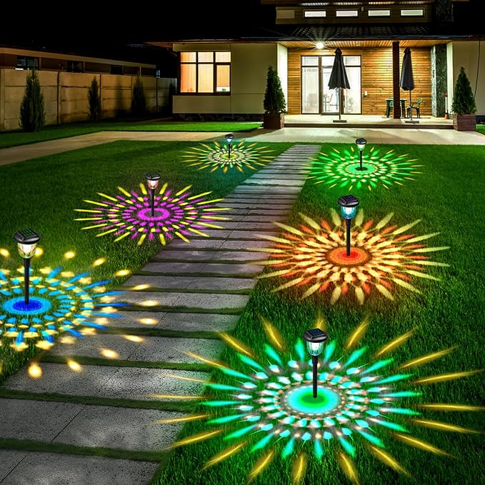 Solar Outdoor Lights - 2 Pack Color Changing Solar Pathway Lights, Waterproof, Maintains 10 Hours of Lighting for Garden, Landscape, Path, Yard, Patio, Driveway