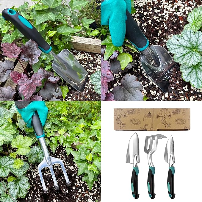 Garden Tool Set, 3-Piece Gardening Planting Tools Kit for Gardener, Heavy Duty Aluminum Garden Kit Gardening Gifts Tools for Men Women, Outdoor Hand Tools, Garden Essentials, Gift for Garden Lover