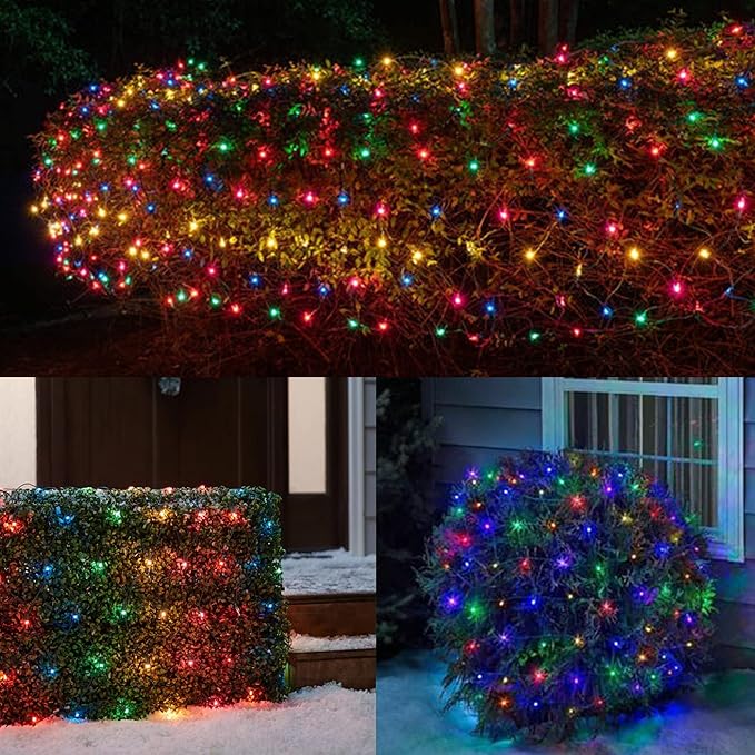 LJLNION Christmas Net Lights, 360 LED 12ft x 5ft Connectable Mesh Fairy String Lights,8 Modes Low Voltage Safe Adaptor for Xmas Trees, Bushes, Wedding, Outdoor Garden Decorations, Multicolor