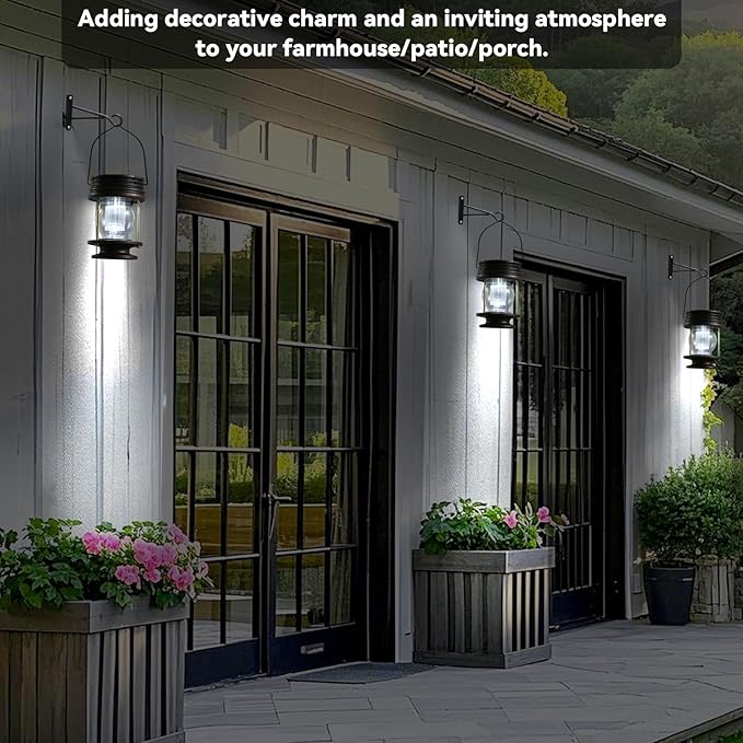 Solar Lantern - Hanging Solar Lights Outdoor - 2 Pack Solar Powered Waterproof Led Lanterns Vintage Design for Landscape Yard Garden Pathway Beach Pavilion Decoration (White Lights)
