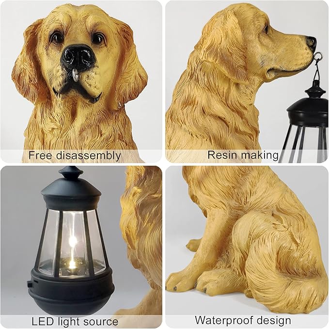 Notakia Golden Retriever Statue Outdoor with Solar Led Home Garden Decoration Windproof Lamp Realistic Dog Decor(Golden Retriever &LED)