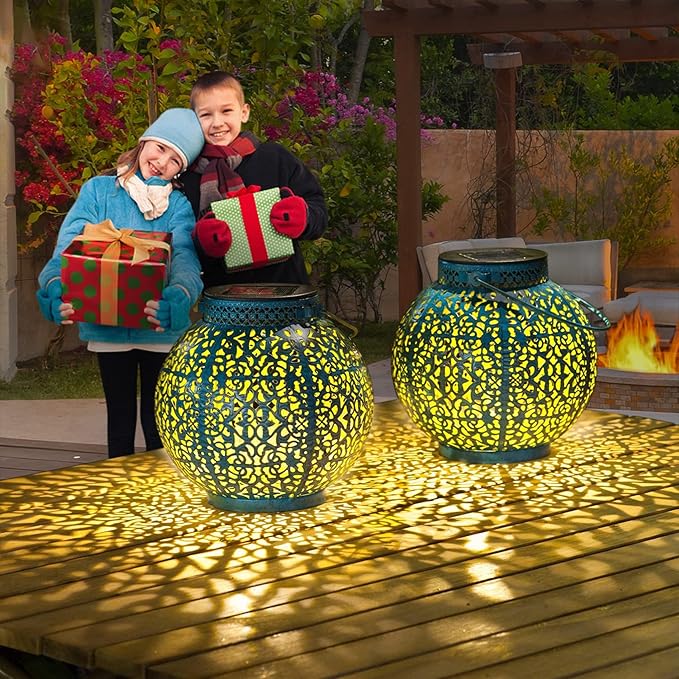 TAKE ME Solar Lanterns Outdoor Lights Waterproof Garden Lanterns for Patio,Outside Mothers Day Gifts Mom Wife Grandma Birthday Gifts [Set of 2]