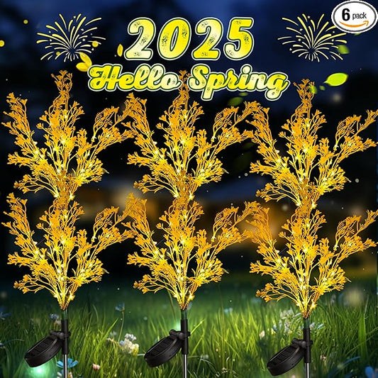 Neporal Solar Flowers Outdoor Waterproof 6PK, 7-Stems Golden Solar Lights Outdoor Decorative, Bigger Solar Panel for Outdoor Garden, Yard, Patio,Flower Pots Outdoor Decoration