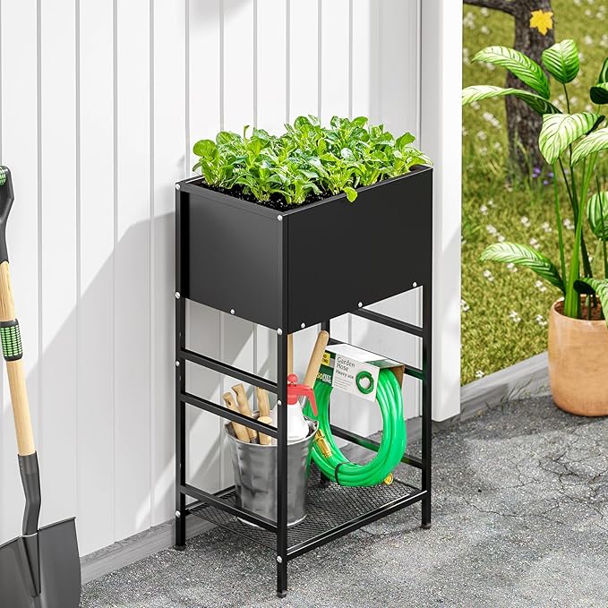 Raised Garden Bed, Raised Planter Box with Legs, Outdoor Metal Elevated Garden Bed, Small Standing Raised Beds Flower Bed for Gardening, Backyard, Balcony, Patio