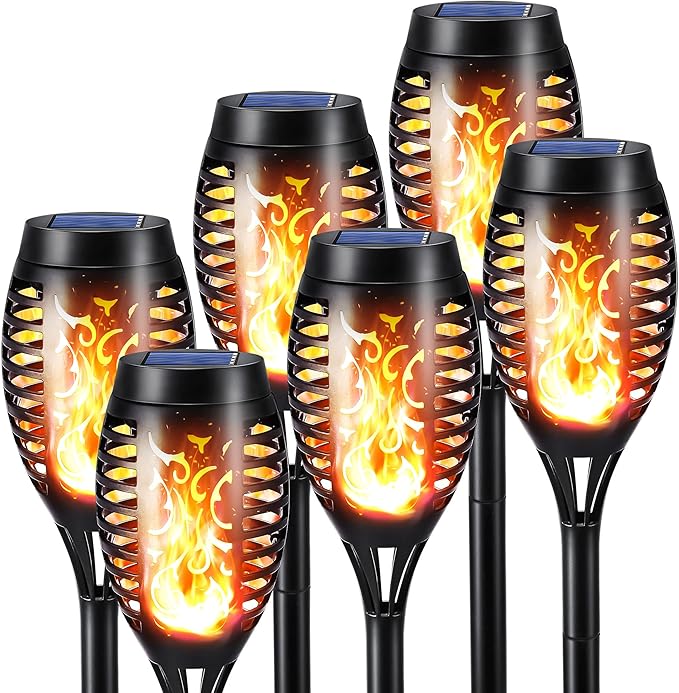 Toodour Solar Torch Flame Lights, 6 Pack Solar Lights Outdoor with Flickering Flame, Waterproof Solar Pathway Lights Landscape Decoration Lighting for Garden, Lawn, Yard, Outdoor Decorations
