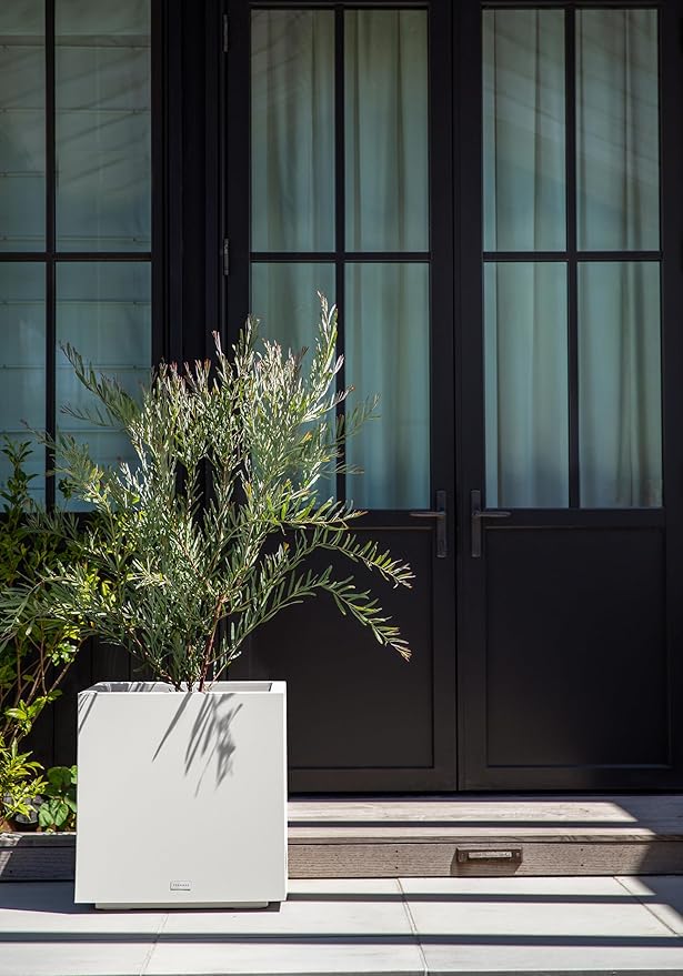 Veradek Block Series Cube Plastic Planter - Large Square Planter for Indoor or Outdoor Patio/Garden | Durable All-Weather Use with Drainage Holes | Modern Décor for Tall Plants, Trees, Flowers