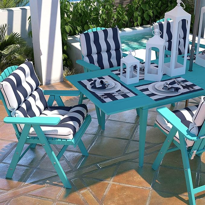 LVTXIII 2 Pack Outdoor High Back Cushions Patio Tufted Seat and Back Chair Cushions with Ties, Replacement Chair Pad for Outdoor Furniture Decoration (44” L x 22 W”, Set of 2, Cabana Navy)