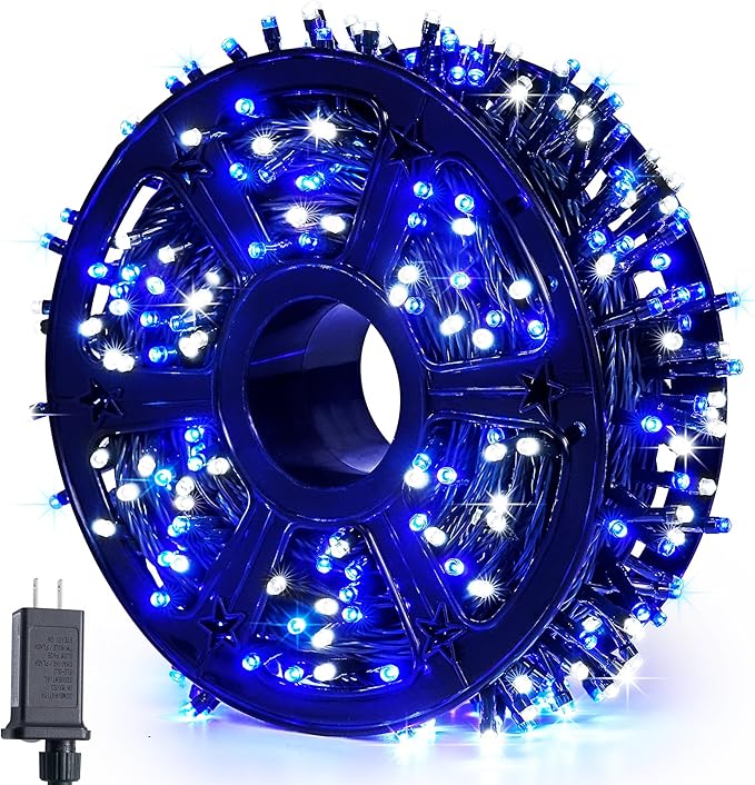 JMEXSUSS 500 LED Blue and White String Lights Outdoor, 173ft 8 Modes LED Christmas Lights Indoor, Waterproof Christmas Twinkle Lights for Tree Holiday Decorations