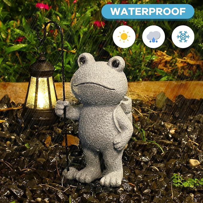 Garden Statue Frog Outdoor Decor, Solar Patio Garden Sculptures & Statues, Resin Garden Decor Gift for Women, Mom, Grandma