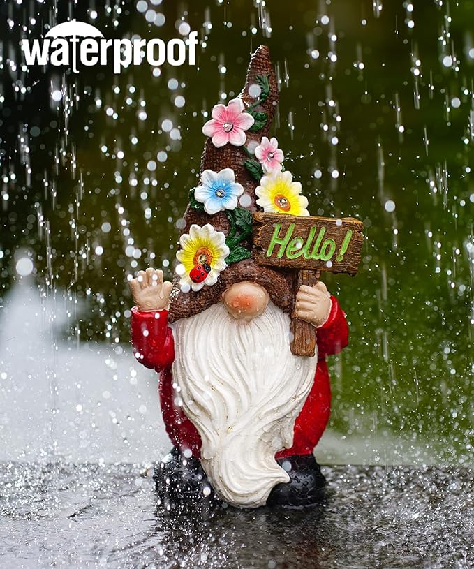 Gnome Solar Statues for Garden Decor - Outdoor Decorations Art Figurine for Patio Balcony Yard Lawn