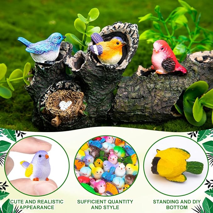 36PCS Miniature Cute Bird Decorative Figurines - Dollhouse Accessories, Mini Resin Birds Toy for Garden Crafts, Micro Landscape Home Meetings Decoration, Cake Topper (11 Styles)