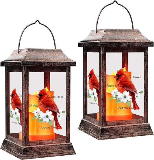 Walk Beside Us Memorial Lantern with Flickering LED Candle, Solar Powered Flameless Lantern, Bereavement Gift Sympathy Gift for Loss of Mom/Dad/Loved One, 2 Pack