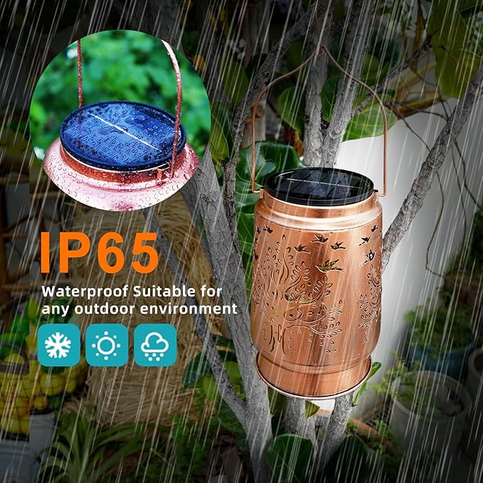Solar Lanterns Outdoor Metal Garden Decor Gifts for Women Mom Waterproof Hanging Solar Lights Decorative Large Outdoor Lantern with Upgraded 2000mAH Battery,Decorations for Garden Patio Lawn Yard