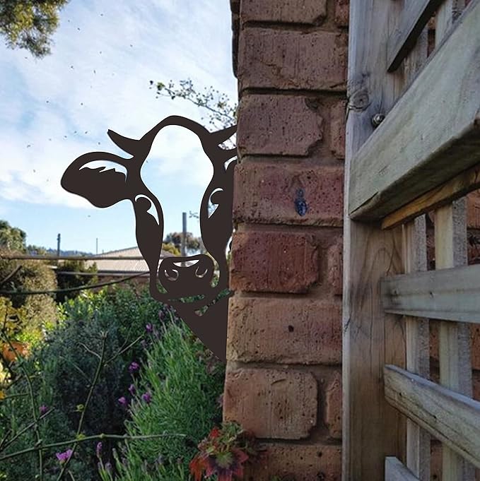 Cow Metal Art Farm Garden Decor Garden Fence Decoration Outdoor Decoration for Farmhouse Yard Lawn