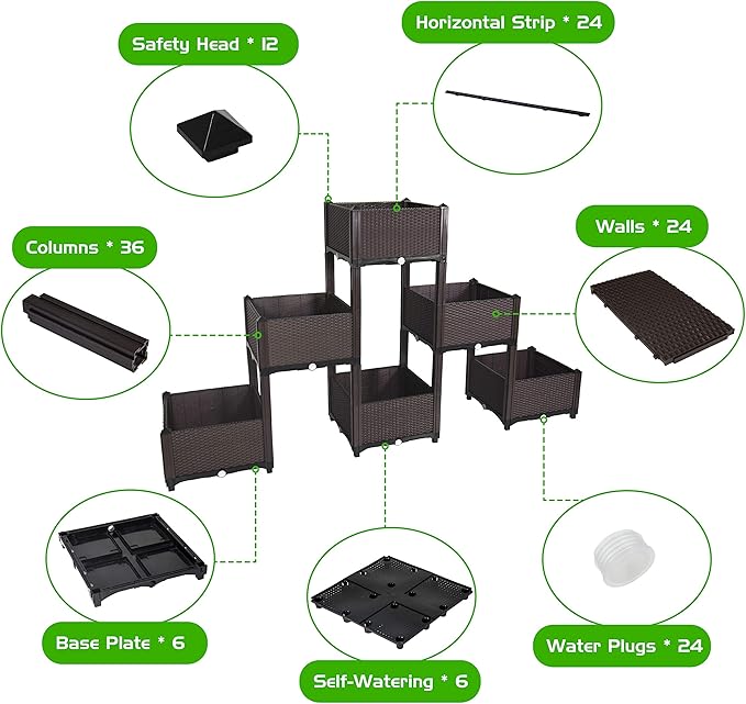 D'vine Dev Planter Raised Beds - Elevated Garden Box with Drainage Plug Raised Garden Beds for Vegetable/Flower/Herb Outdoor Standing Beds Gardening Kit, RGB-6