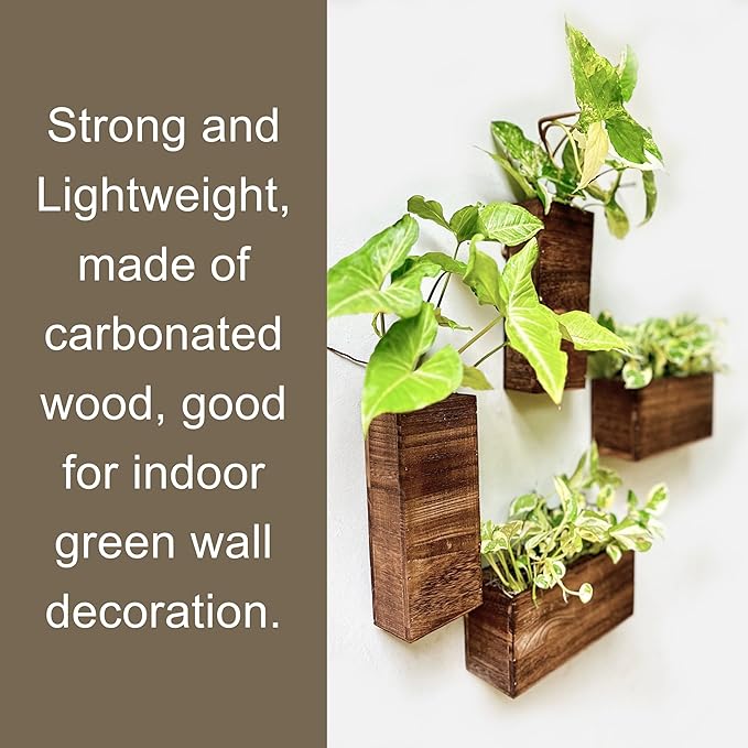 LaLaGreen Wood Planter Box for Plants (4 Pack) Wooden Hanging Wall Planters for Indoor Plant Holder Vase for Dried Flowers, Modern Living Room Bedroom Kitchen Home Office Decor