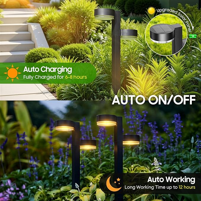Solar Pathway Lights Outdoor, 4 Pack Dual-Head Solar Lights Outdoor Waterproof Super Bright Up to 12Hrs, Auto On/Off Garden Light for Yard Patio Path Walkway Driveway Outside Decor