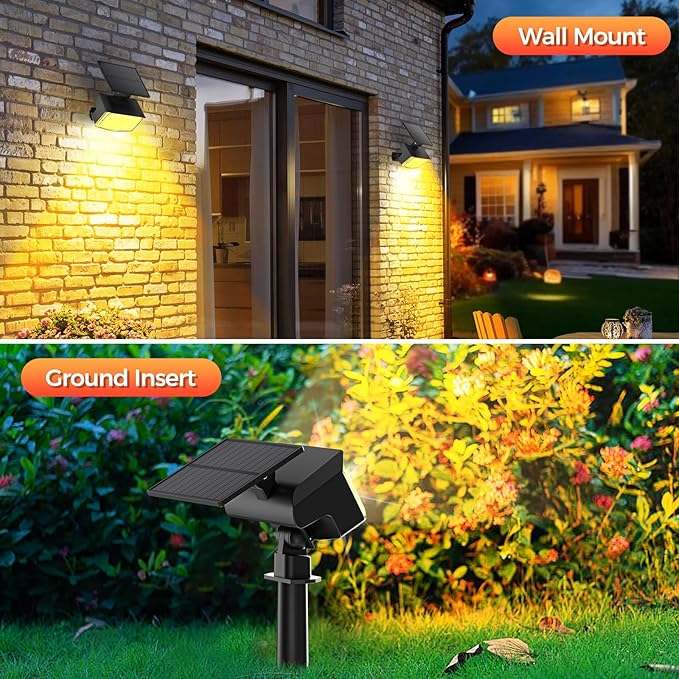 Solar Spot Lights Outdoor, 92 LEDs Landscape Lighting with 3 Lighting Modes and Auto On/Off, IP67 Waterproof Spotlights, Outdoor Solar Lights for Yard Garden, 8 Pack (Warm White)