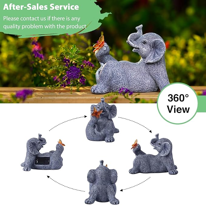 Goodeco Elephant Statue with Solar Butterfly - Ideal Gifts for Women, Mom or Birthdays, Beautifully Crafted Outdoor Decorations to Wow Your Guests
