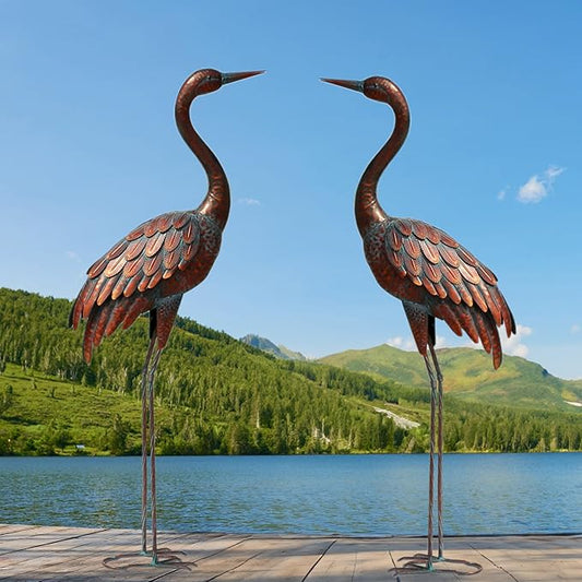 chisheen Outdoor Garden Crane Statues and Sculptures Metal Yard Art Statue for Garden Decoration Large Size (2)